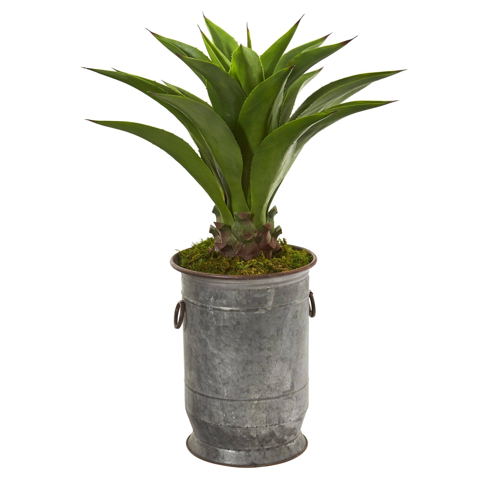 39” Agave Artificial Plant in Metal Planter | Nearly Natural