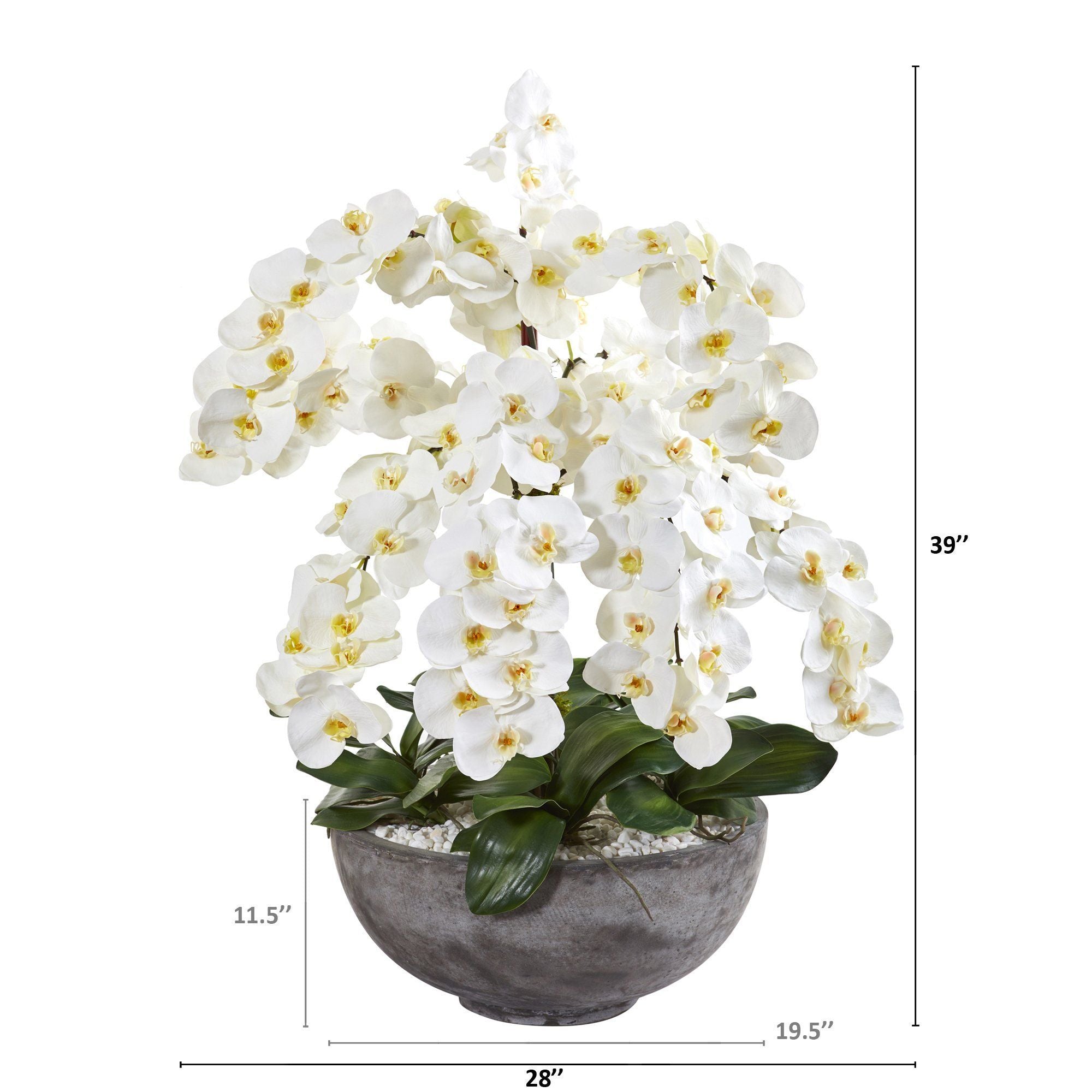 39” Phalaenopsis Orchid Artificial Arrangement in Large Cement Bowl ...