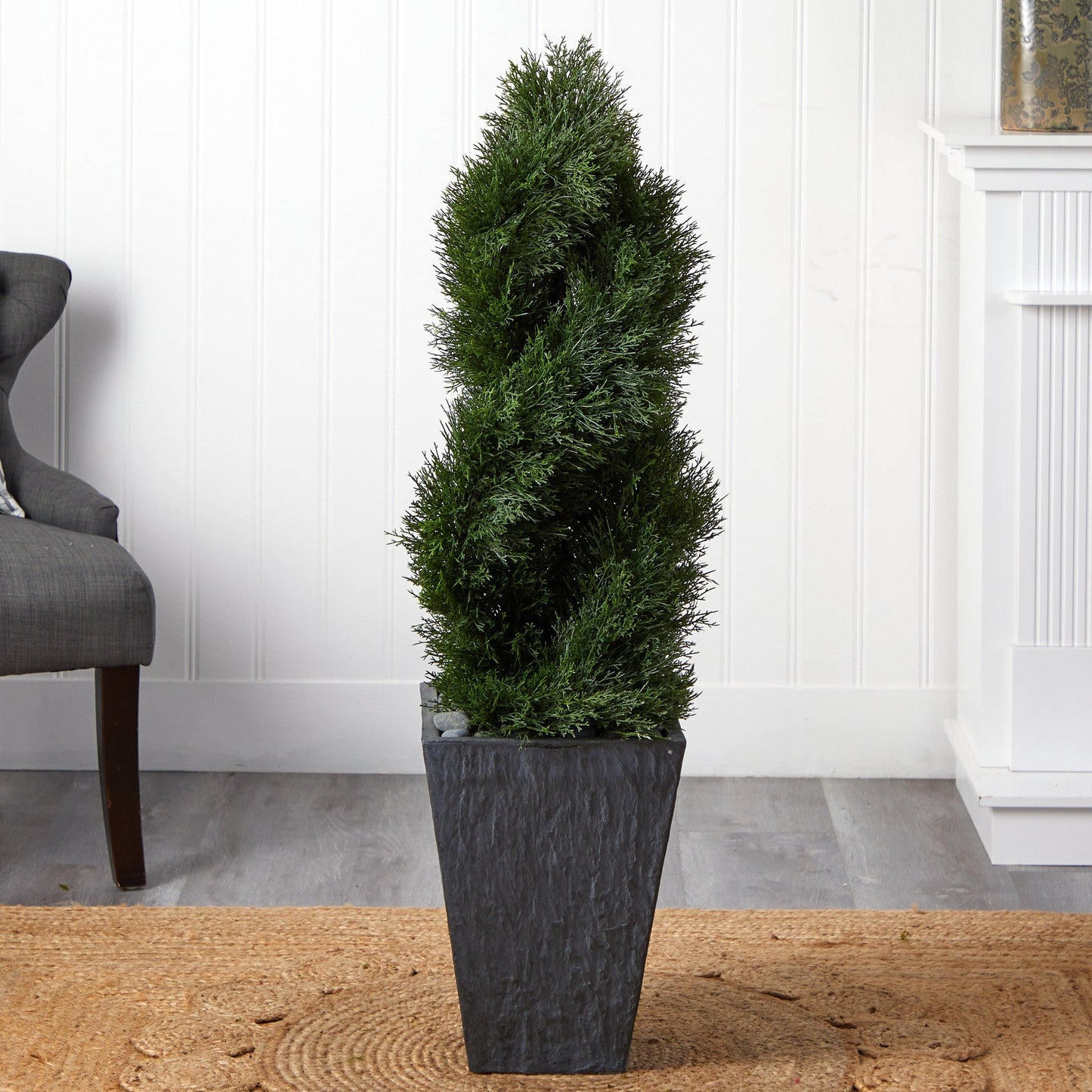 4’ Cypress Double Spiral Topiary Artificial Tree in Slate Planter UV ...