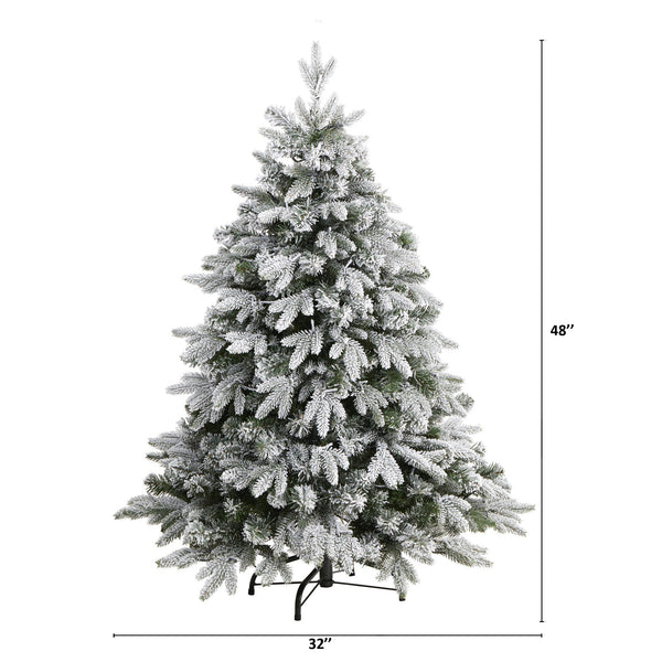 4’ Flocked Full Bodied Swedish Spruce Artificial Christmas Tree with 170 Clear LED Lights and 418 Bendable Branches