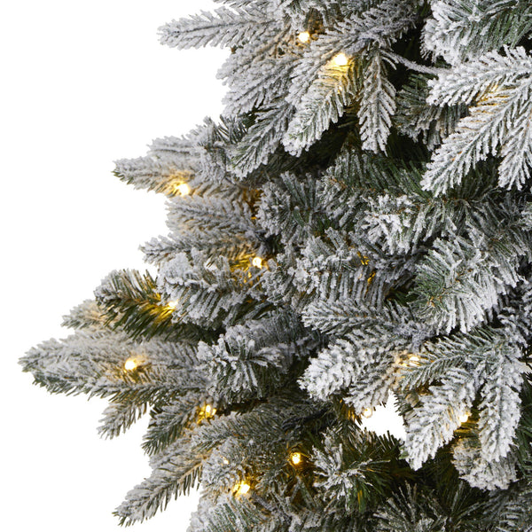 4’ Flocked Full Bodied Swedish Spruce Artificial Christmas Tree with 170 Clear LED Lights and 418 Bendable Branches