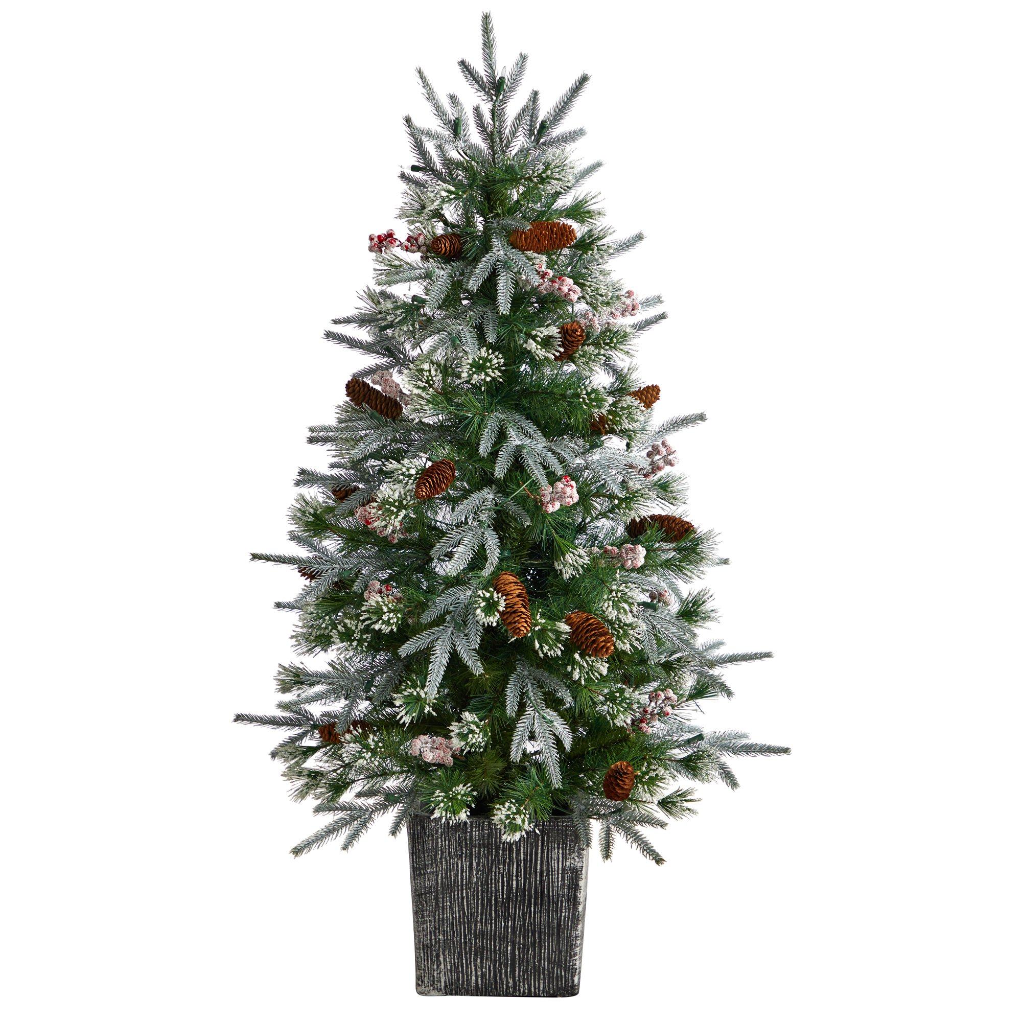 4ft PRELIT, Artificial CHRISTMAS TREE In MERRY CHRISTMAS authentic CERAMIC PLANTER