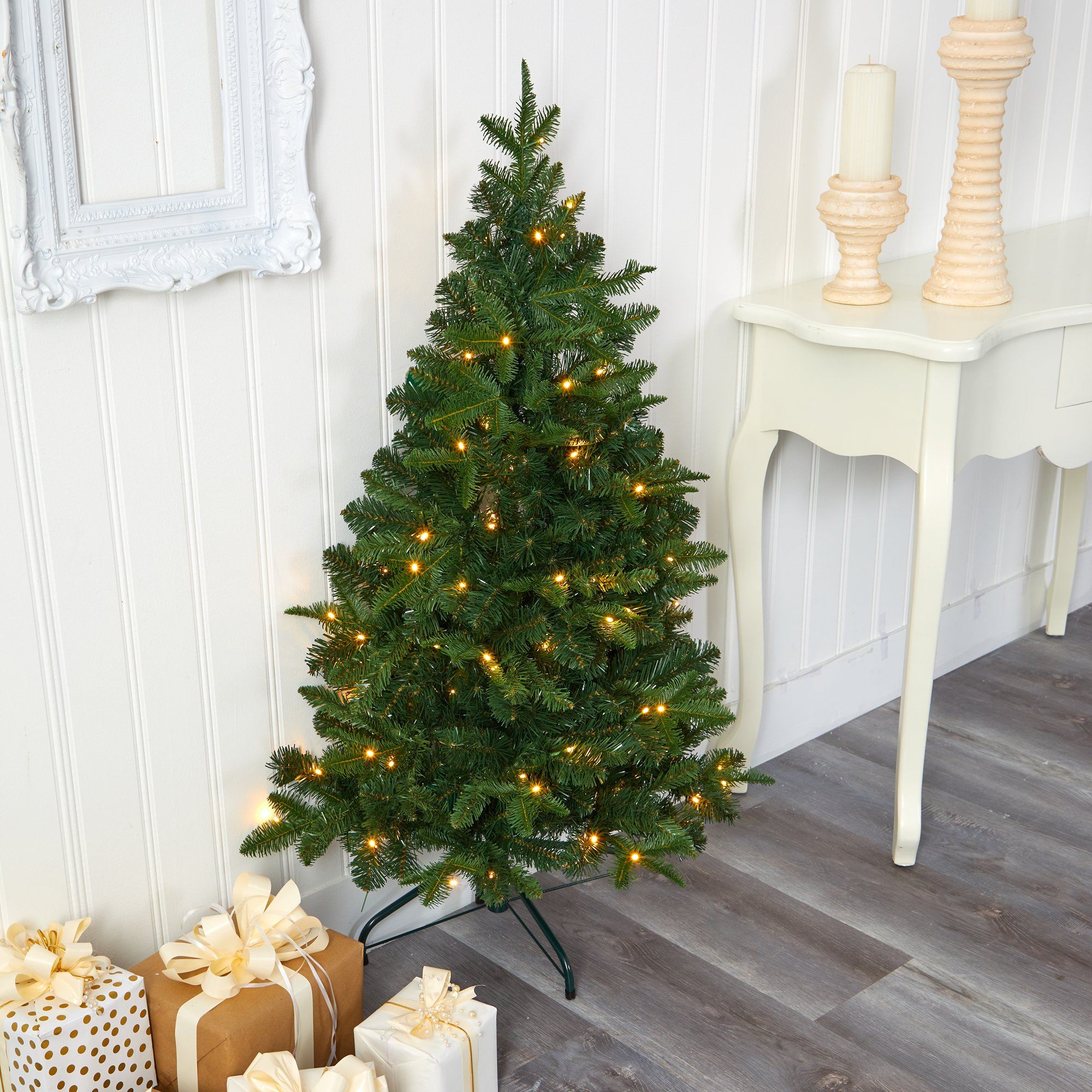 4’ Grand Teton Spruce Flat Back Artificial Christmas Tree With 90 Clear ...