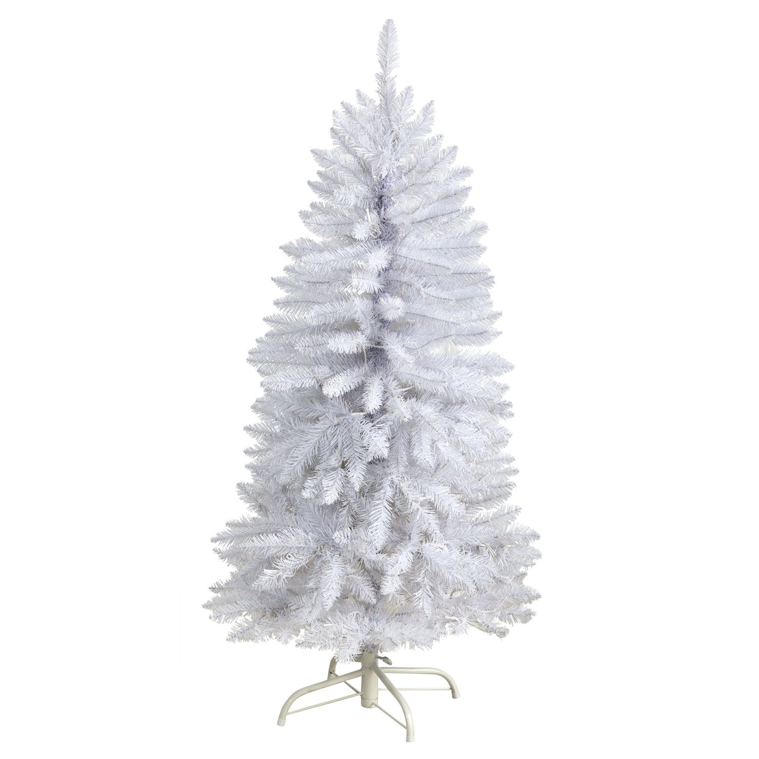 4’ Slim White Artificial Christmas Tree with 100 Warm White LED Lights and 293 Bendable Branches