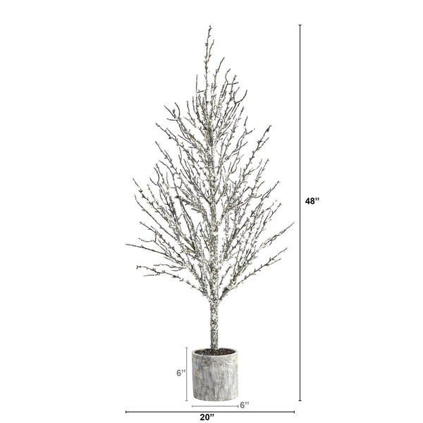 4’ Snowed Twig Artificial Christmas Tree in Decorative Planter