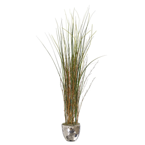 40” Grass and Bamboo Artificial Plant in Designer Silver Bowl