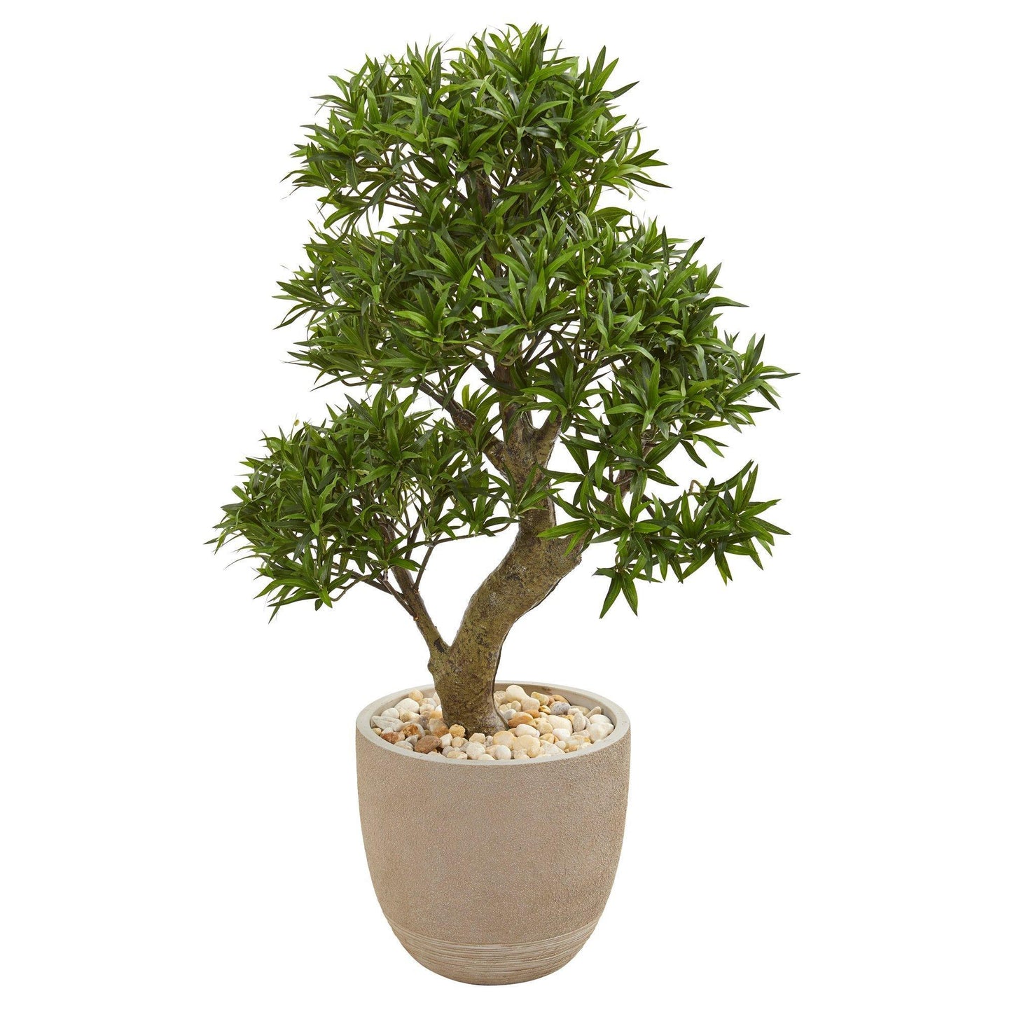 40” Podocarpus Artificial Bonsai Tree in Sandstone Planter | Nearly Natural