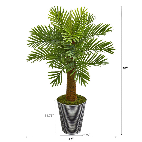 40” Robellini Palm Artificial Tree in Designer Tin Planter