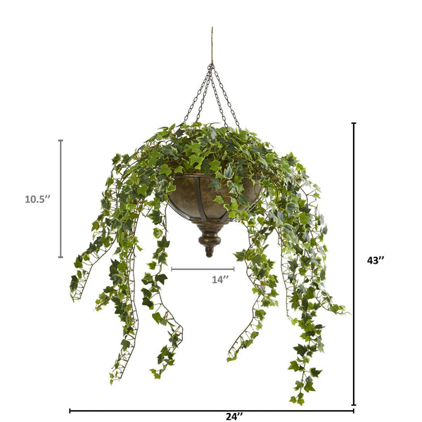 43” Ivy Artificial Hanging Plant in Hanging Metal Bowl