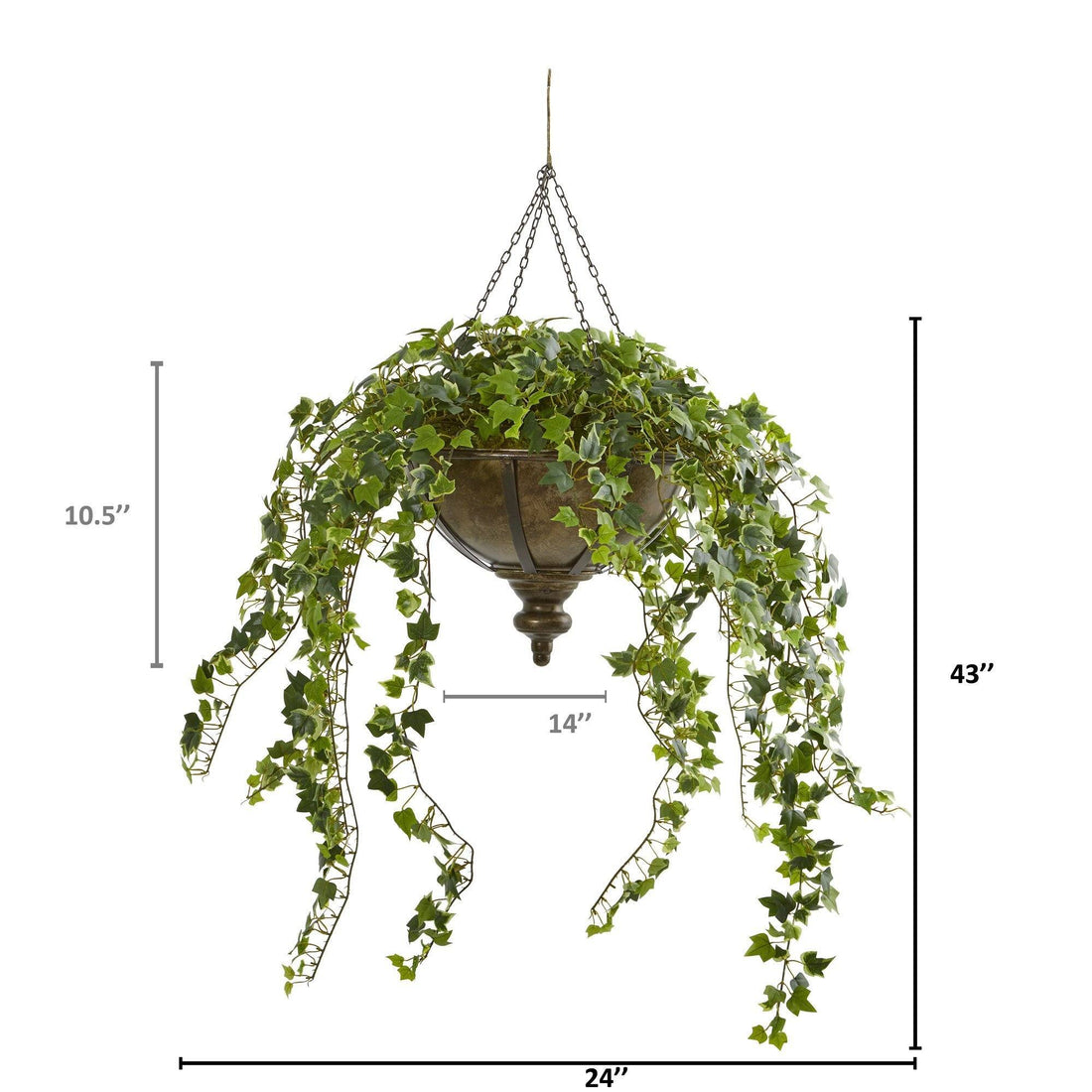 43” Ivy Artificial Hanging Plant in Hanging Metal Bowl | Nearly Natural