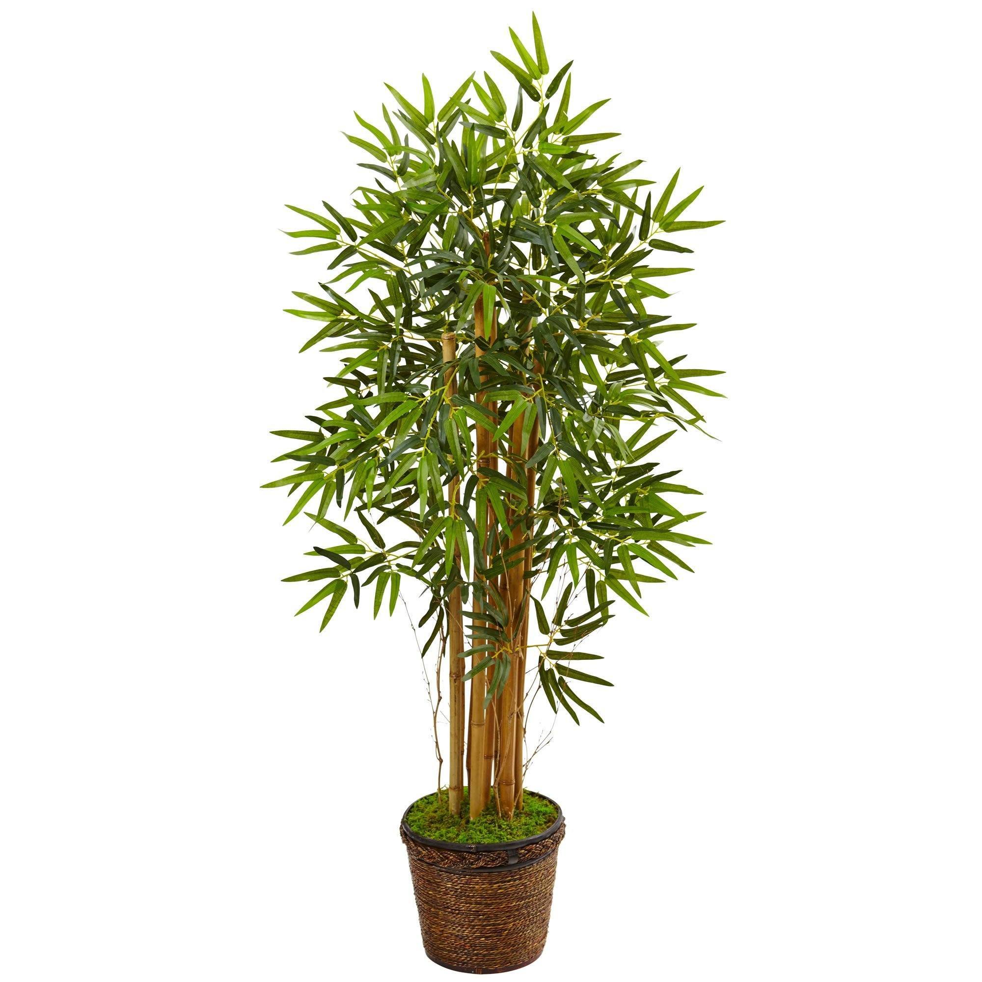 4.5’ Bamboo Tree in Coiled Rope Planter | Nearly Natural