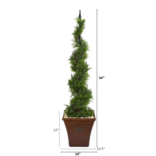 4.5' Cypress Artificial Spiral Tree in Brown Planter