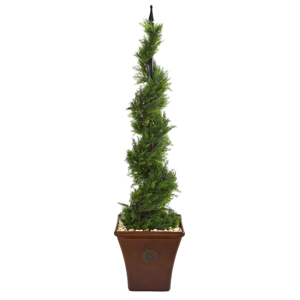 4.5' Cypress Artificial Spiral Tree in Brown Planter