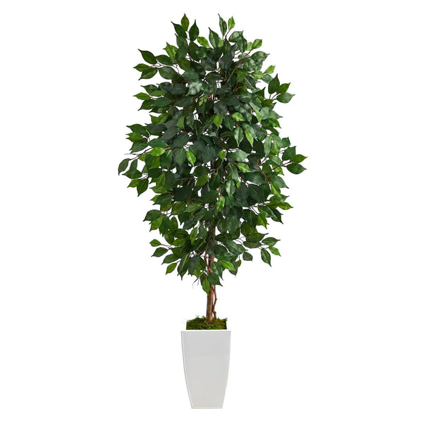 4.5’ Ficus Artificial Tree in White Metal Planter