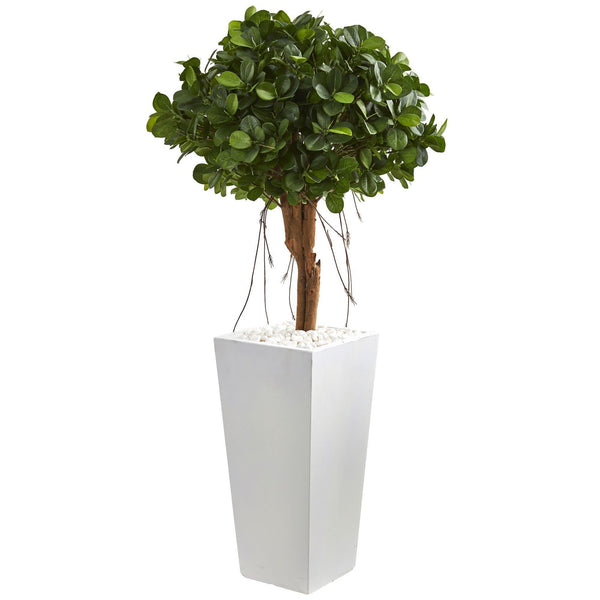45” Ficus Artificial Tree in White Tower Planter
