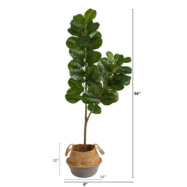 4.5’ Fiddle Leaf Fig Artificial Tree with Boho Chic Handmade Cotton and ...