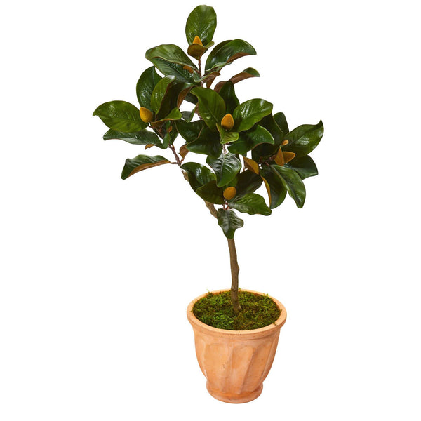 45” Magnolia Leaf Artificial Tree in Terra-cotta Planter | Nearly Natural