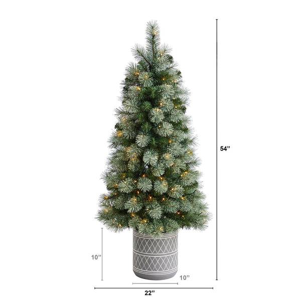 4.5’ Nova Scotia Artificial Christmas Tree in Engraved Geometric Stone Planter