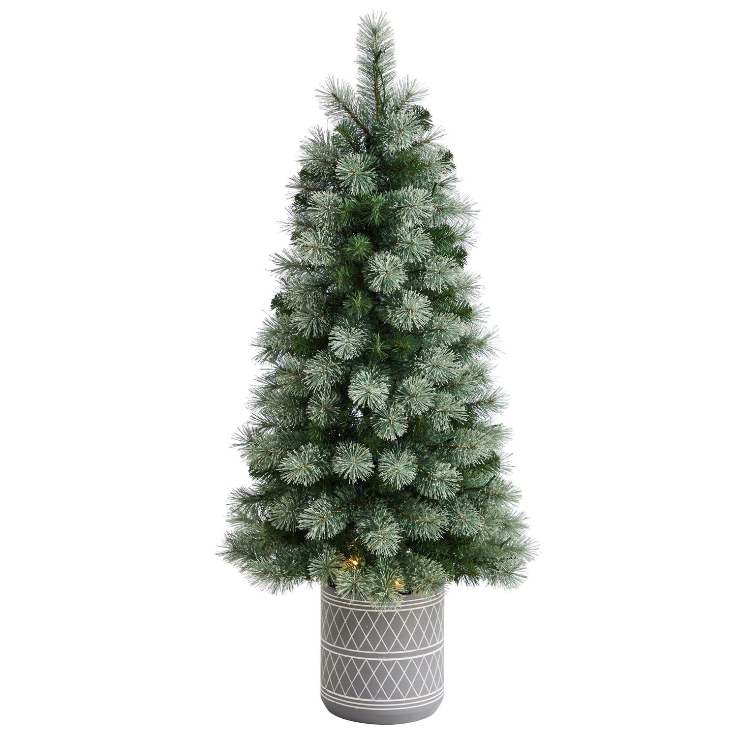 4.5’ Nova Scotia Artificial Christmas Tree in Engraved Geometric Stone Planter