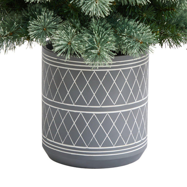 4.5’ Nova Scotia Artificial Christmas Tree in Engraved Geometric Stone Planter