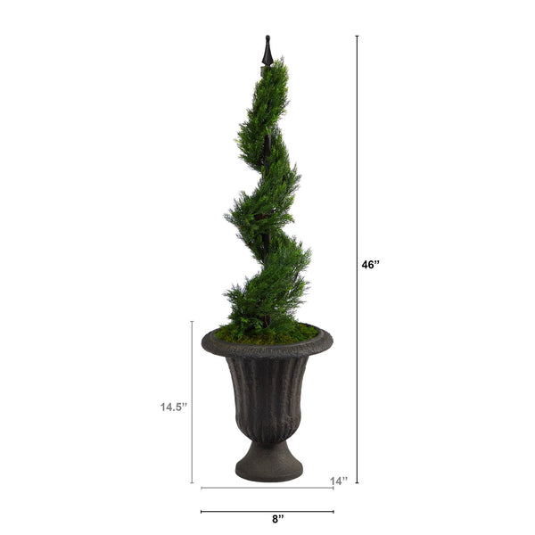 46” Cypress Spiral Topiary Artificial Tree in Charcoal Urn