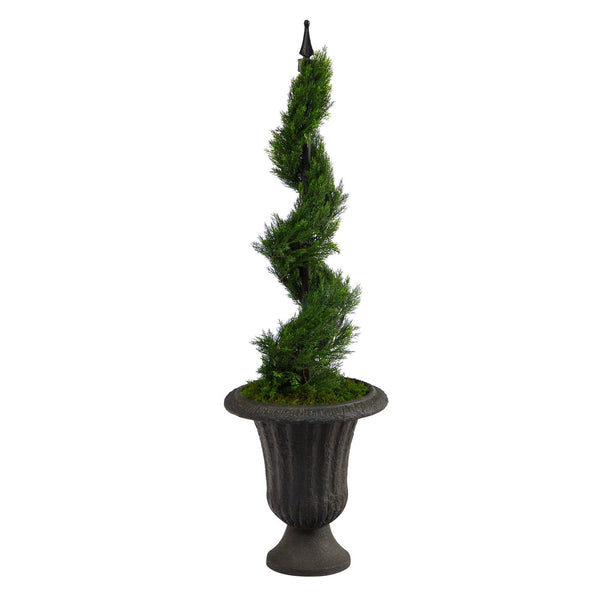 46” Cypress Spiral Topiary Artificial Tree in Charcoal Urn