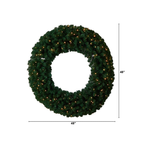 48” Large Artificial Christmas Wreath with 714 Bendable Branches and 200 Warm White LED Lights