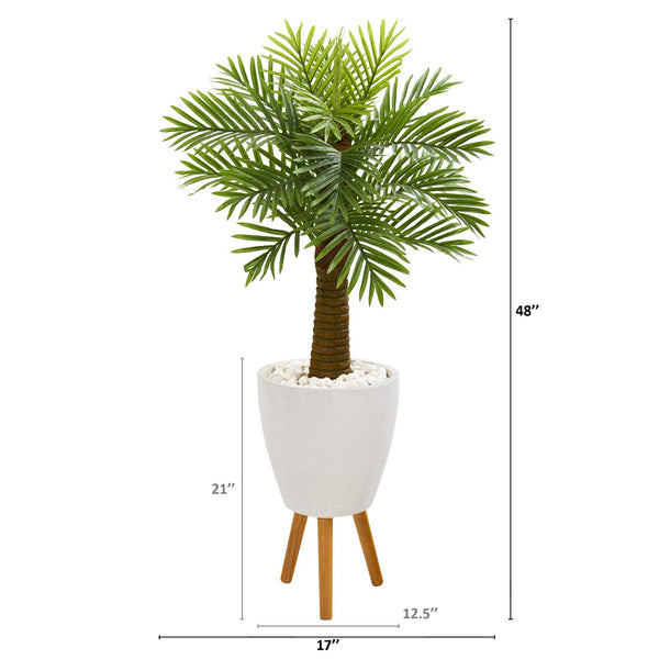 48” Robellini Palm Artificial Tree in White Planter with Stand