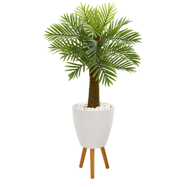 48” Robellini Palm Artificial Tree in White Planter with Stand