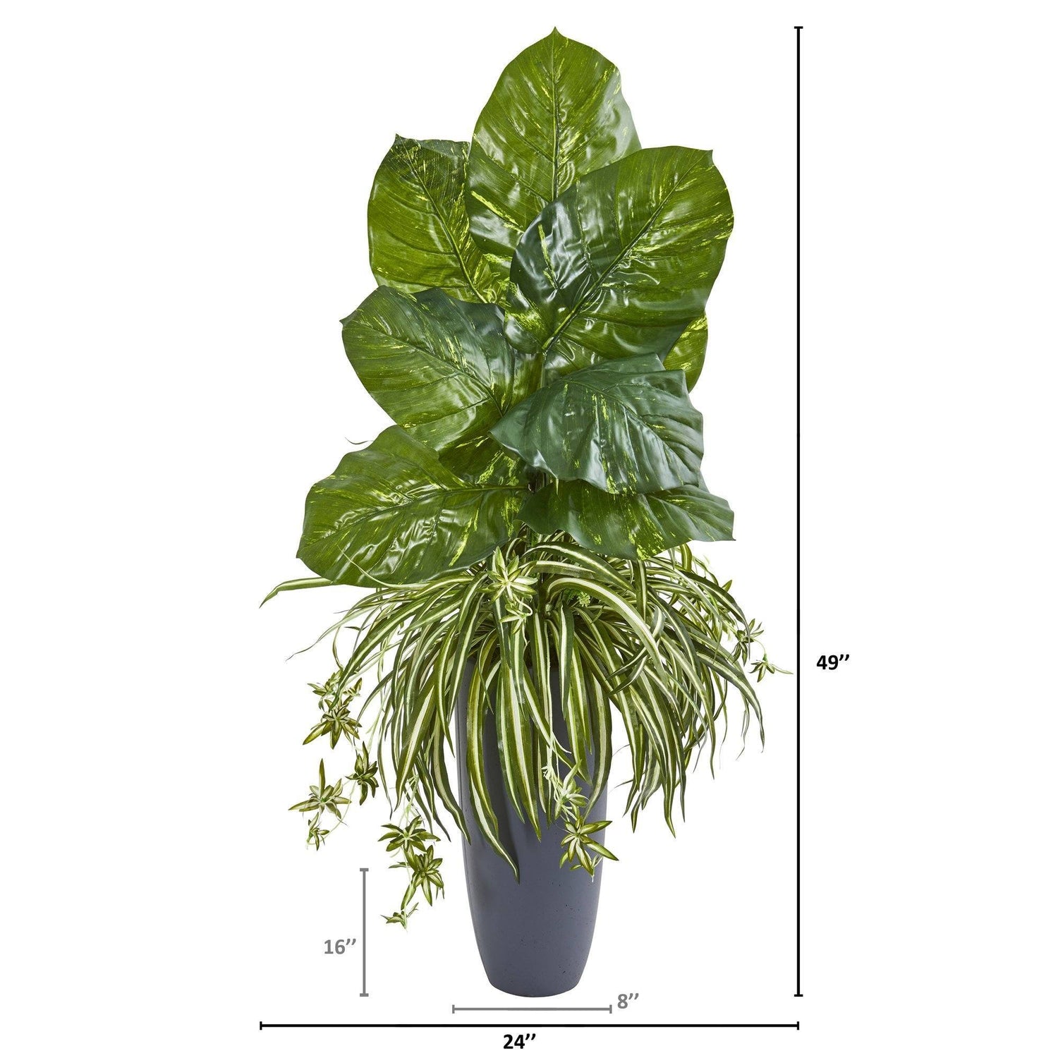 49” Spider and Pothos Artificial Plant in Gray Planter | Nearly Natural