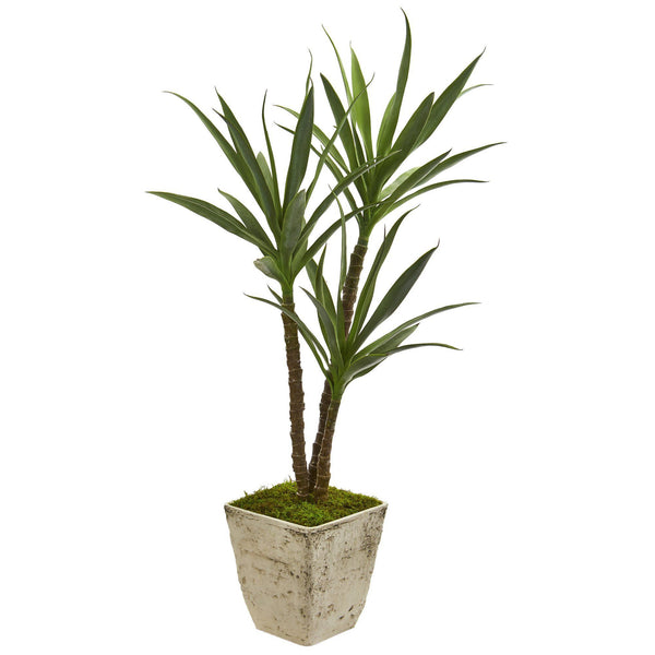 49” Triple Yucca Artificial Plant in Country White Planter