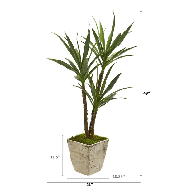 49” Triple Yucca Artificial Plant in Country White Planter