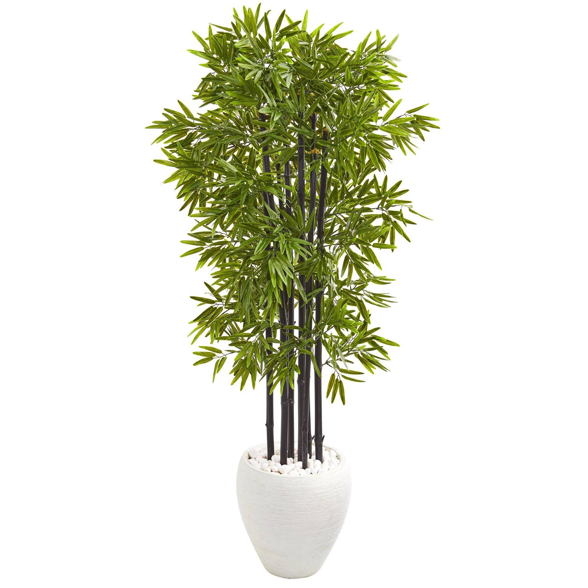 5’ Bamboo Artificial Tree With Black Trunks In White Planter UV ...