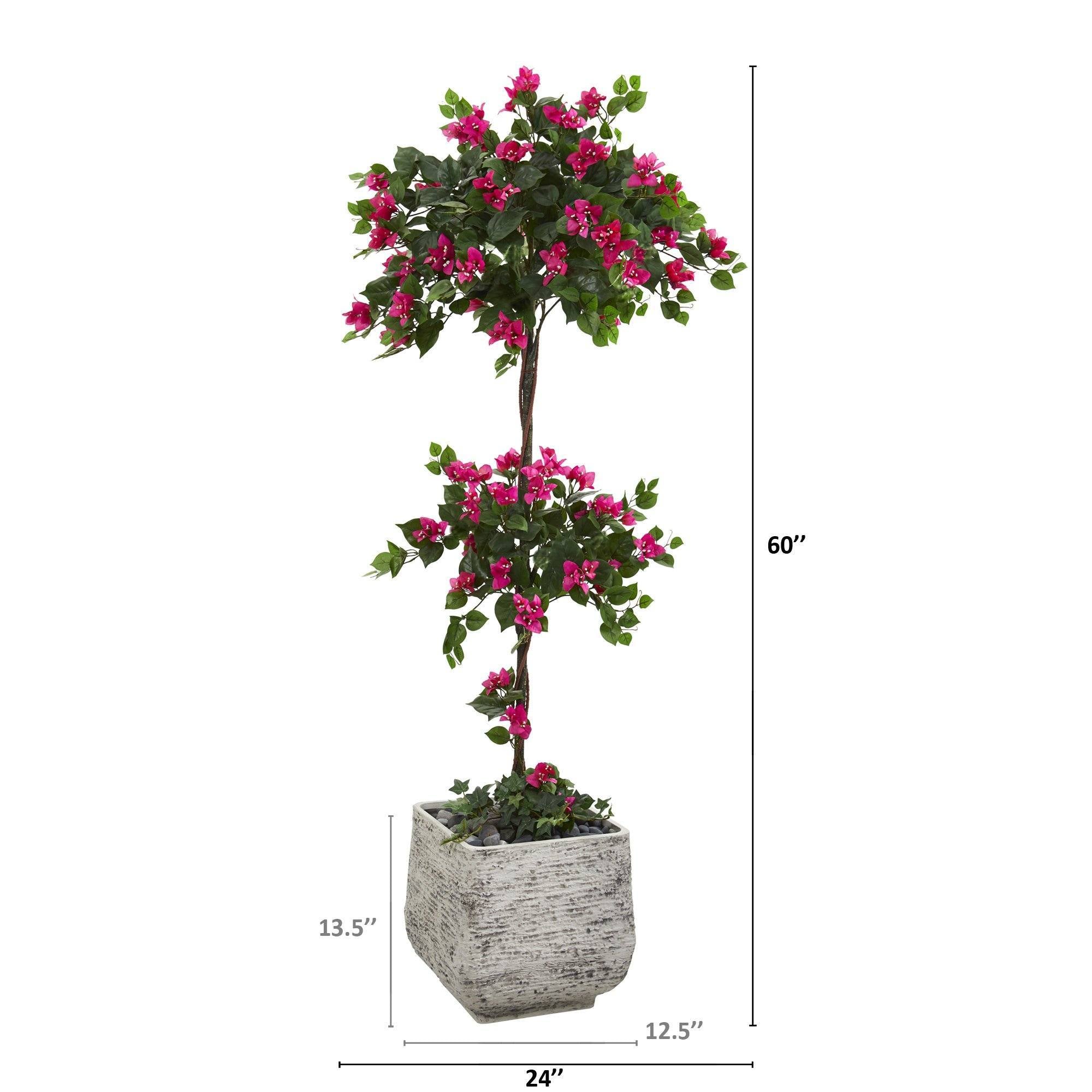 5’ Bougainvillea Artificial Topiary Tree in White Planter | Nearly Natural