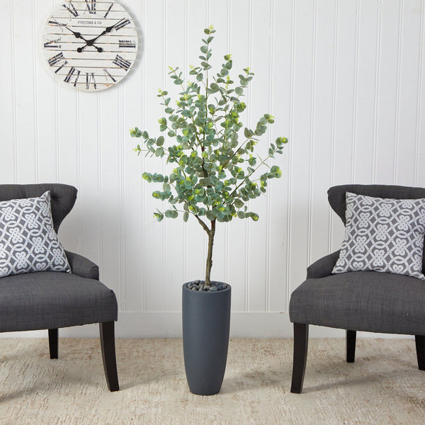 5’ Eucalyptus Artificial Tree in Gray Planter