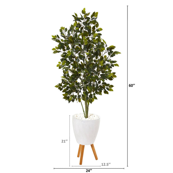 5’ Ficus Artificial Tree in White Planter with Stand