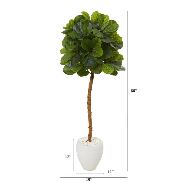 5’ Fiddle Leaf Artificial Tree in White Planter (Real Touch)