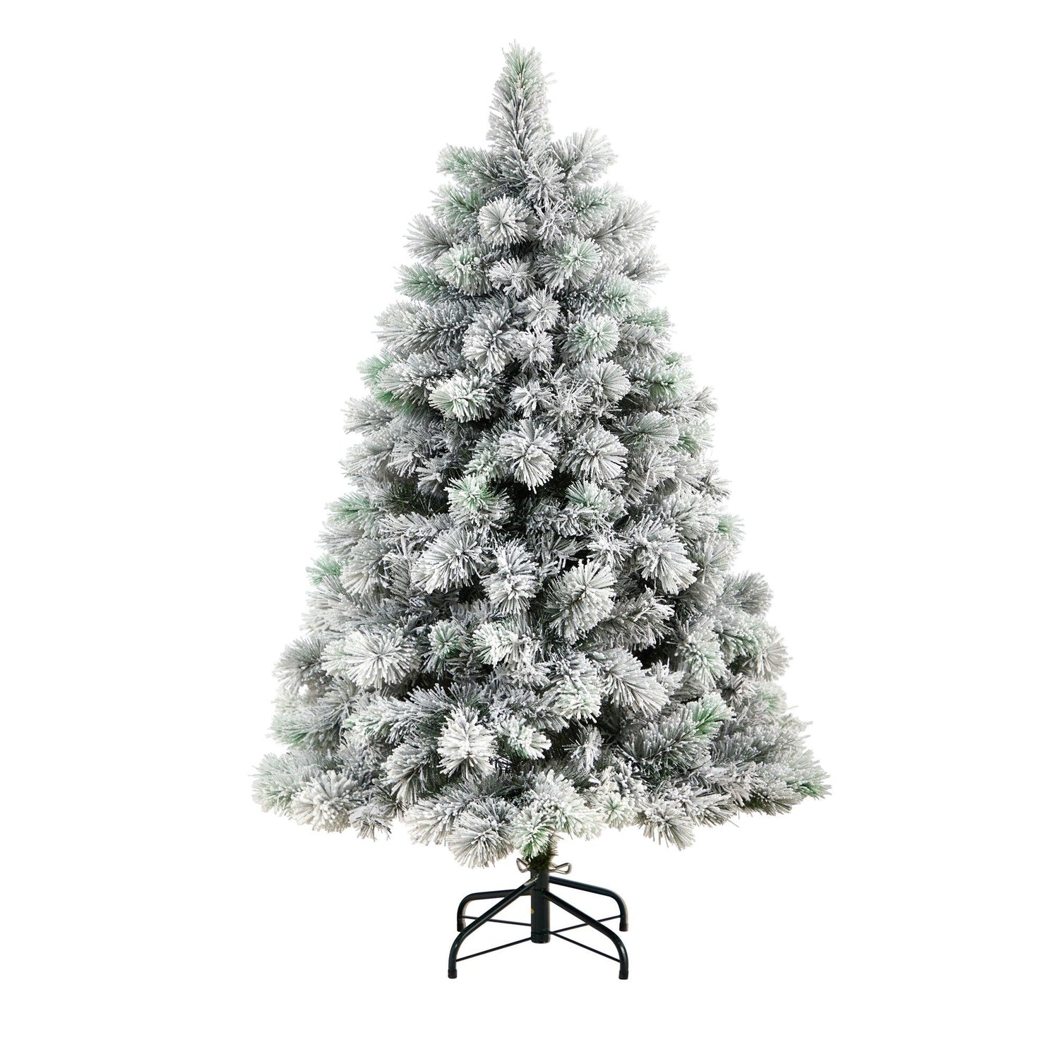 5’ Flocked Oregon Pine Artificial Christmas Tree with 200 Clear Lights and 347 Bendable Branches