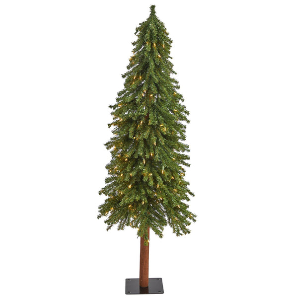 5’ Grand Alpine Artificial Christmas Tree with 200 Clear Lights and 469 Branches on Natural Trunk