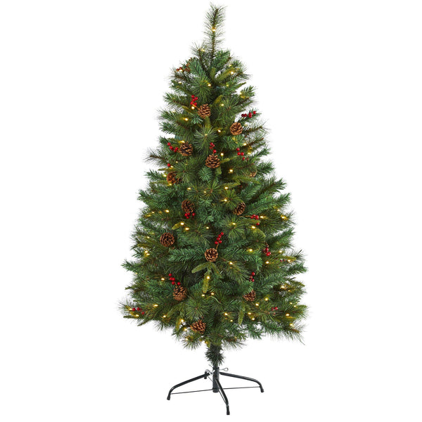 5’ Mixed Pine Artificial Christmas Tree with 150 Clear LED Lights, Pine ...