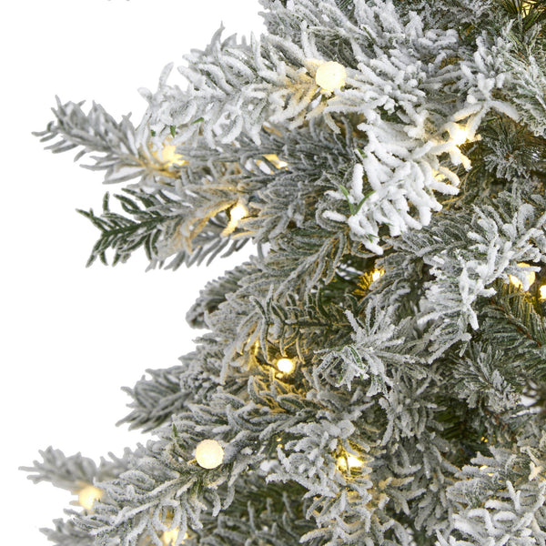 5’ Slim Flocked Nova Scotia Spruce Artificial Christmas Tree with 150 Warm White LED Lights and 433 Bendable Branches