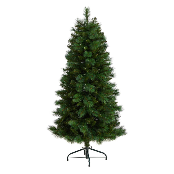 5’ Slim West Virginia Mountain Pine Christmas Tree with 200 Clear Lights and 467 Bendable Branches