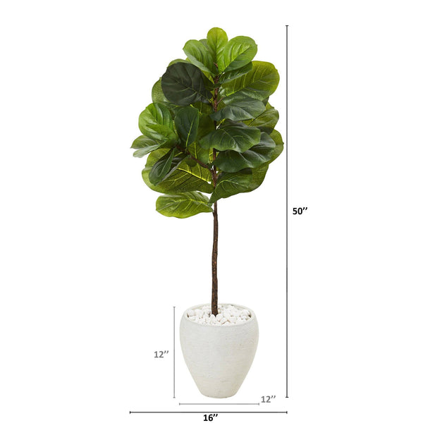 50” Fiddle Leaf Artificial Tree in White Planter (Real Touch)