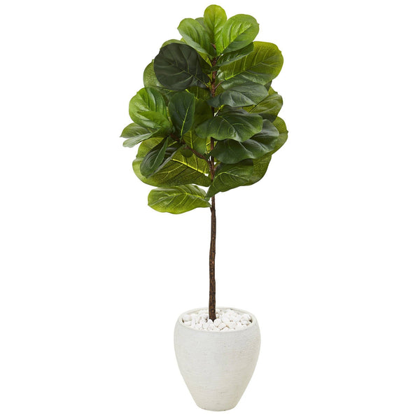 50” Fiddle Leaf Artificial Tree in White Planter (Real Touch)