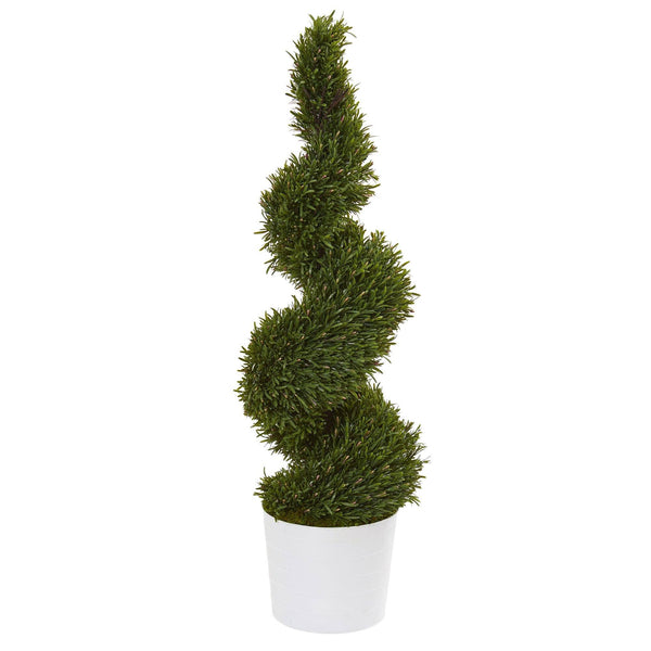 50” Rosemary Spiral Topiary Artificial Tree in White Planter (Indoor/Outdoor)