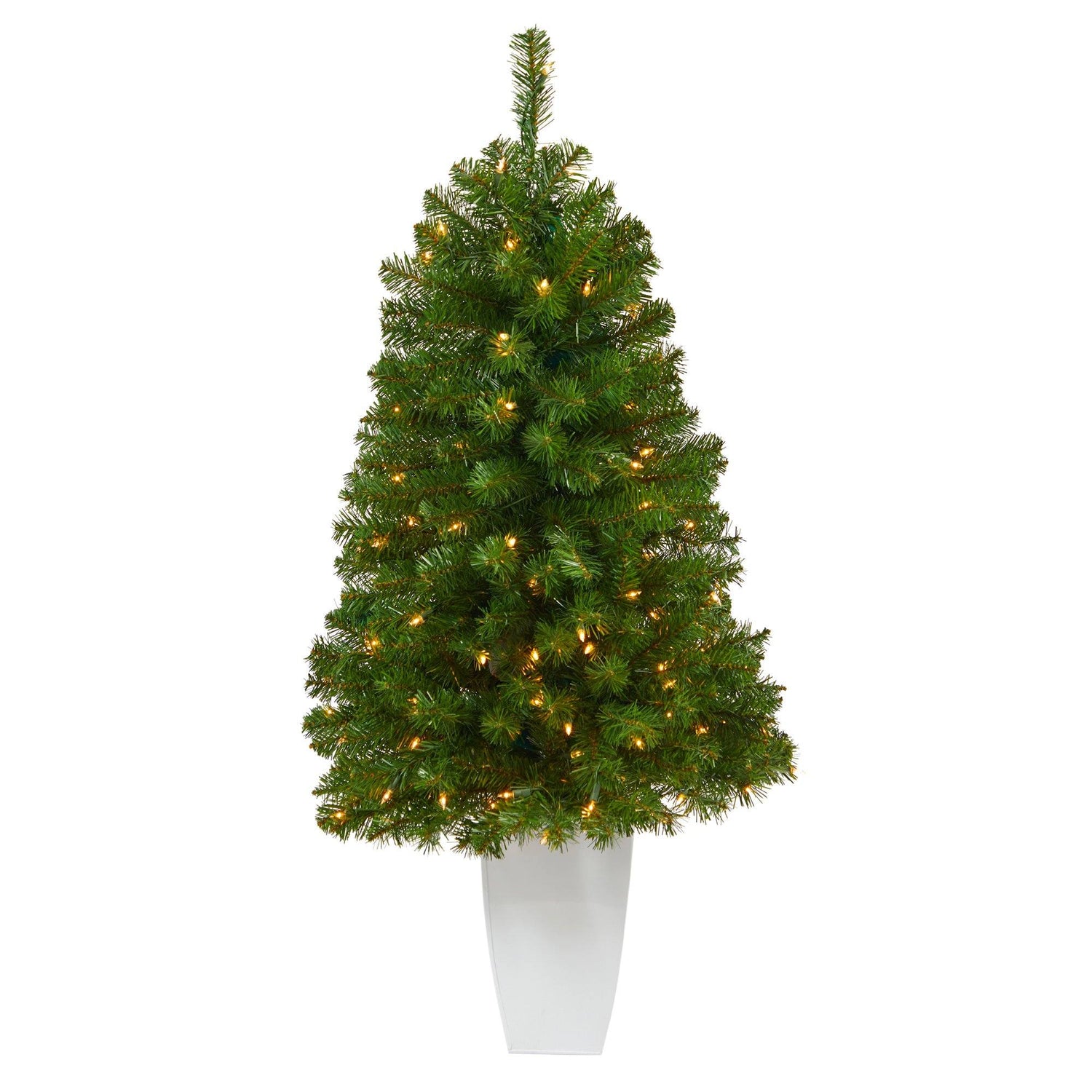 50” Virginia Fir Artificial Christmas Tree with 100 Clear Lights and 223 Bendable Branches in White Metal Planter