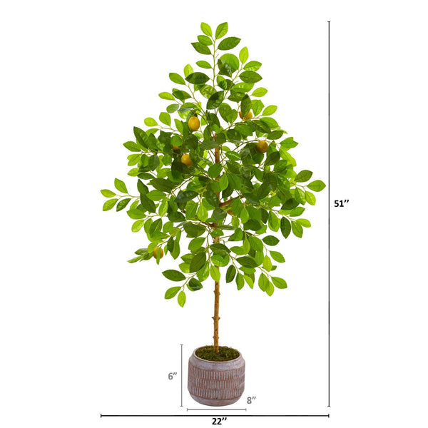 51” Lemon Artificial Tree in Stoneware Planter | Nearly Natural