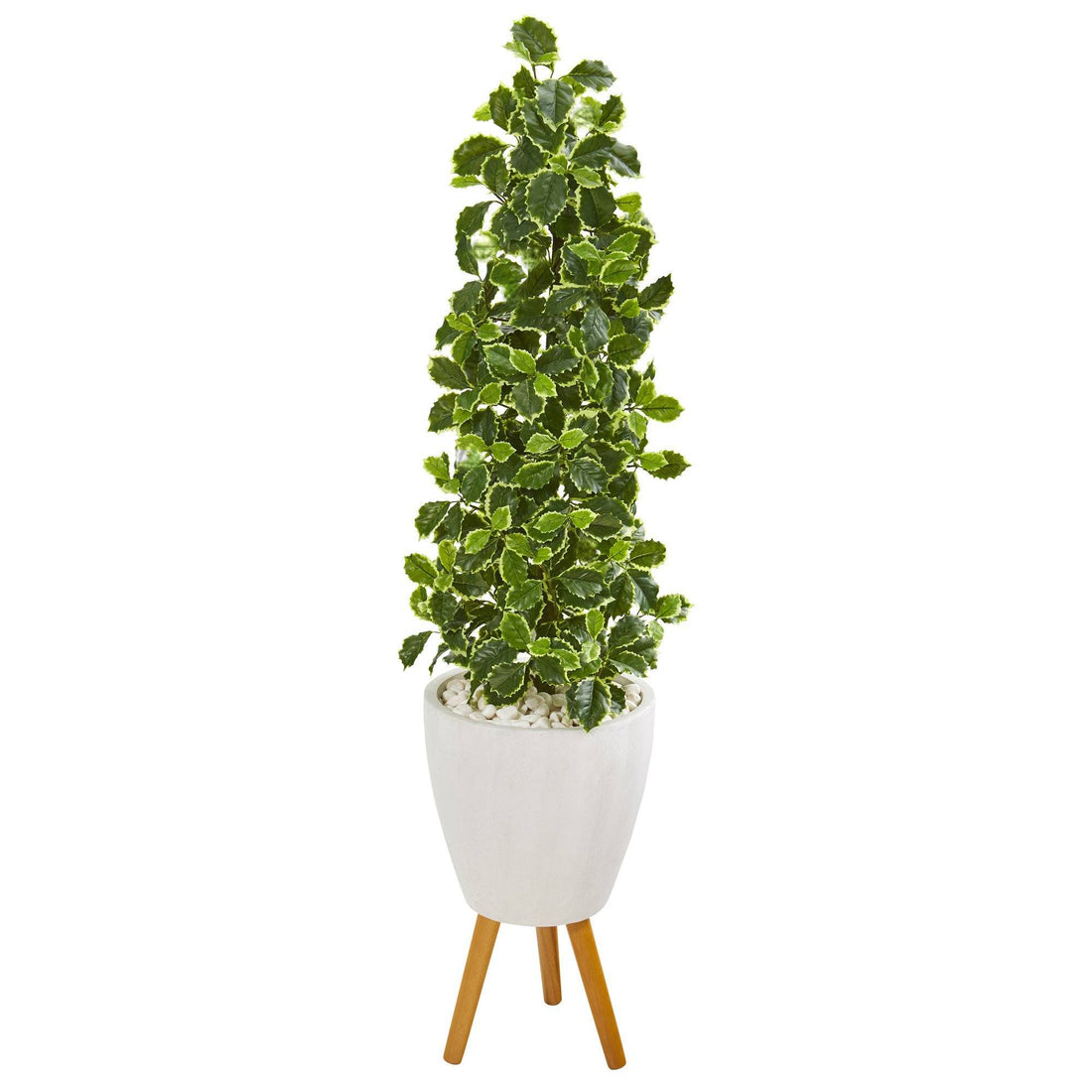 51” Variegated Holly Leaf Artificial Tree in White Planter with 