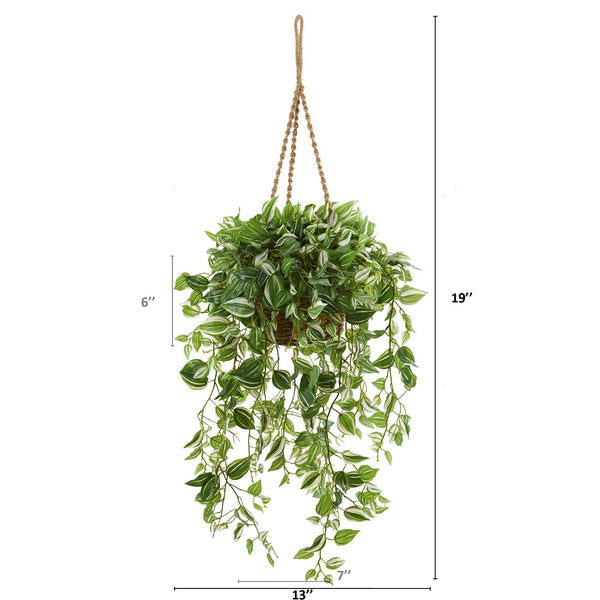 51” Wandering Jew Artificial Plant in Hanging Basket (Real Touch)