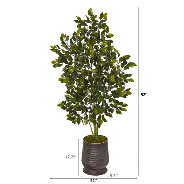 52” Ficus Artificial Tree in Ribbed Metal Planter | Nearly Natural